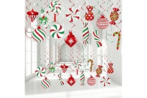 Funrous 56 Pcs Christmas Peppermint Candy Hanging Swirls Decorations Red and White Holiday Party Streamers for Home Winter Holiday Christmas Party Decor(Red White Green)