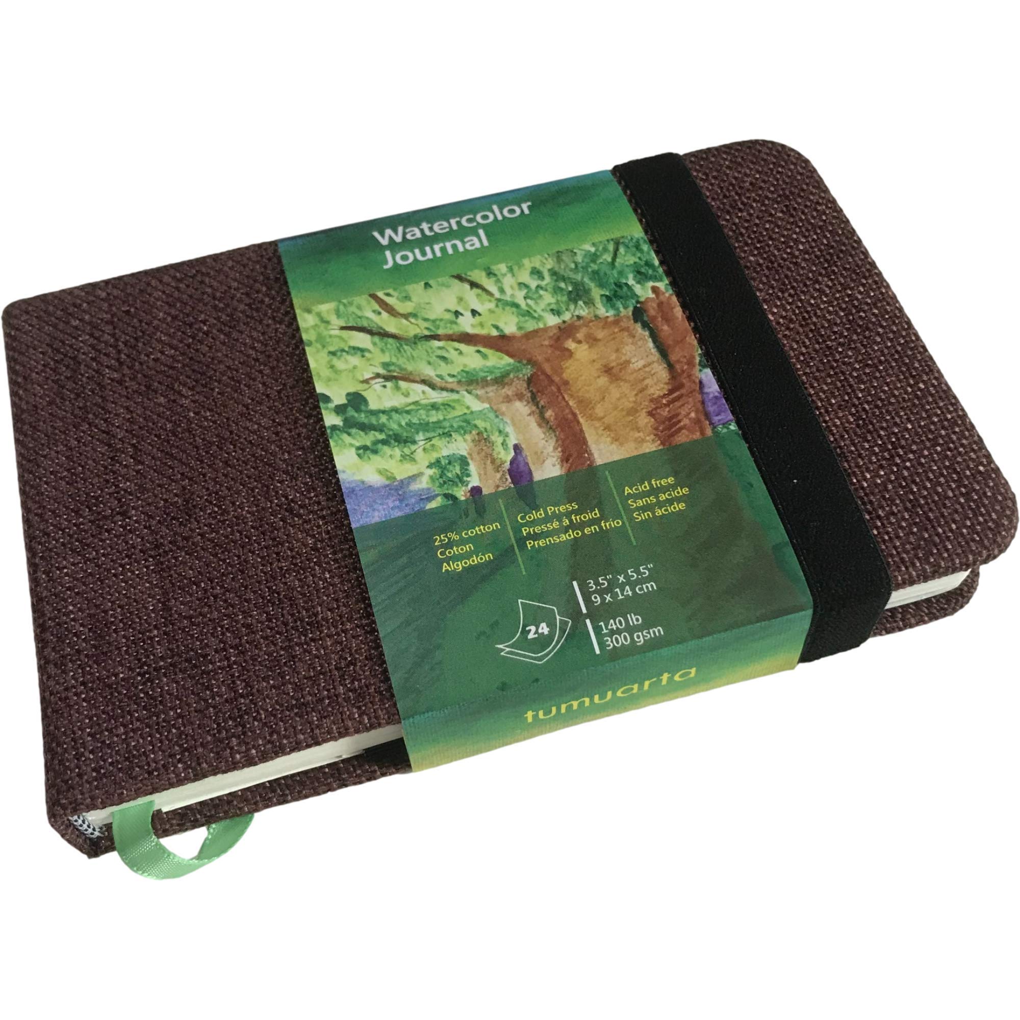 tumuarta Watercolor Journal, 3.5x5.5”, 140 LB, 300 GSM, Cotton Paper, Cold Press, 24 Sheets, 48 Pages, Watercolor Paper Sketch Books for Use As Mixed Media Pad On The Go