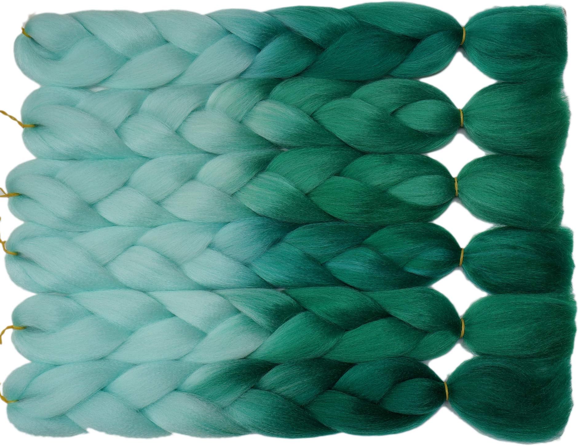 Onetree Long Ombre Crochet Jumbo Braiding Hair Extensions Synthetic Braids Hair 24Inch 100G/Pcs(6Pcs/Lot,Green/Light Green)