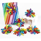 HUIHUANG Rainbow Bows for Gift Wrapping, Birthday Curly Ribbon Bows Self Adhesive Burst Gift Bow for Presents, Wine Bottle, Treat Bags, Birthday, Holiday Party Favors - 6 Counts