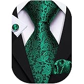 Barry.Wang Men Ties Paisley Woven Silk Necktie Set with Pocket Suqare Cufflinks Formal