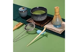 DiDiBirDi Matcha Tea Set 9 Pcs, Japanese Traditional Bowl, Bamboo Whisk (Chasen), Scoop (Chashaku), Spoon, Stainless Steel Sifter, Holder, Ceramic Powder Caddy