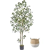 Warmplants Artificial Eucalyptus Tree, 6ft Tall Faux Eucalyptus Plant with Basket for Home Office, 72'' Fake Tree for Indoor Outdoor Livingroom Garden Floor Décor