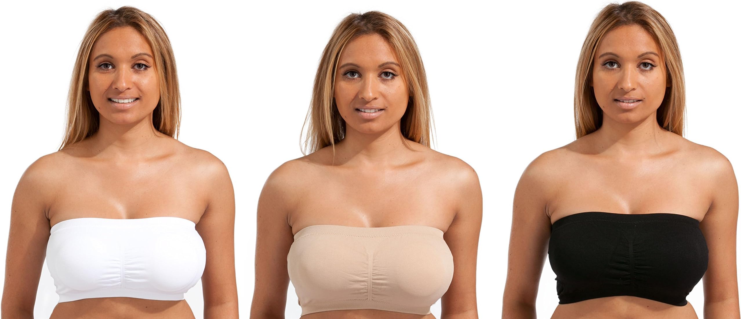 Beauty Bra 3 Pack - Marielle Bandeau (XXXL 18-20, Black/Nude/White Unpadded)