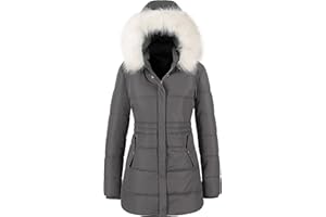 Chrisuno Women's Winter Warm Coats Puffer Jacket Long Drawstring Waterproof Snow Parka With Removable Faux Fur Trim Hood