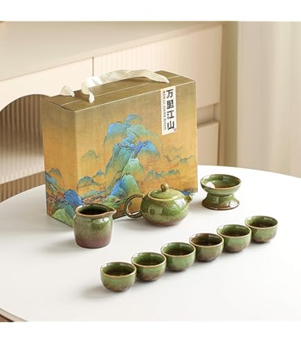 Amazon.com: Yuming Chinese Brown Ceramic Tea Set - 7 pc, Teapot