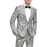 UNINUKOO Mens Suits Classic Fit 2 Piece Suit Set Shiny Sequin Party Prom Disco Clubwear Tuxedo for Men