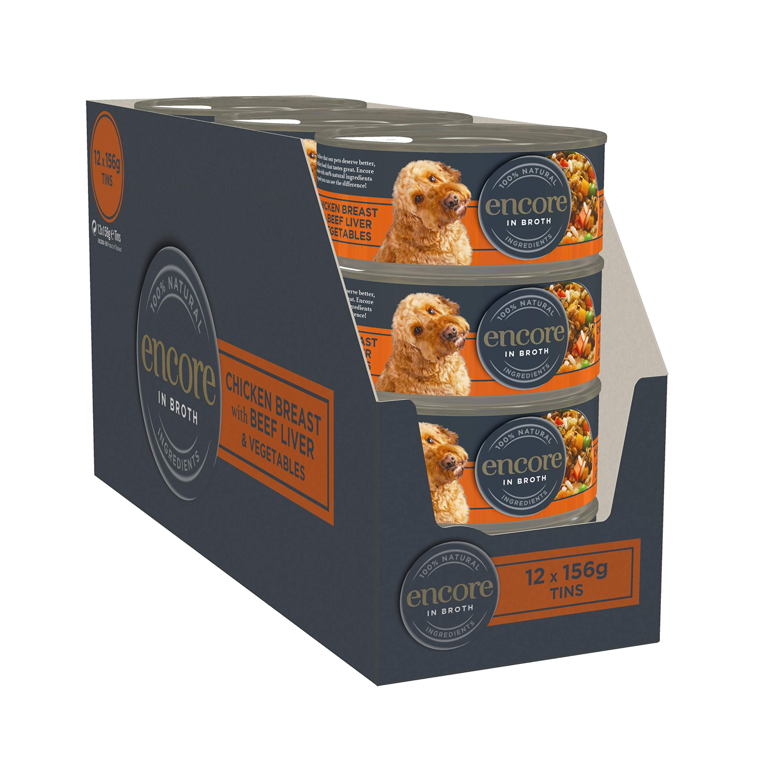 Encore 100% Natural Wet Dog Food, Chicken Breast with Beef Liver & Vegetable in Broth, 156g (Pack of 12)