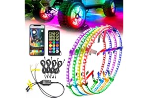 Tavaray 4PCS 14" Double Sided RGB LED Wheel Ring Lights with APP & Remote Control, 178+DIY Dynamic Modes w/Turn Signal Braking and Reverse Function Wheel Lights for Trucks Pickups Cars Offroad