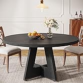 Tribesigns Round Dining Table for 4, 47 inch Farmhouse Circle Kitchen Table with Wooden Pedestal Base for Kitchen, Dining Roo