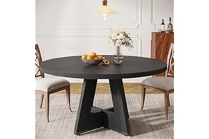 Tribesigns Round Dining Table for 4, 47 inch Farmhouse Circle Kitchen Table with Wooden Pedestal Base for Kitchen, Dining Roo