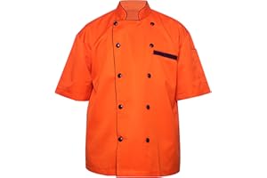 TROZ Unisex for Chef Jacket Short Sleeve,Food Service, Caterers, Bakers(Color : Black Multi contrast piping, Size : S-6XLarge)