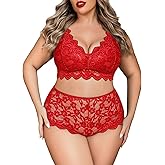 Avidlove Plus Size Lingerie Set for Women Sexy Lace Halter Bralette High Waist Panty Set