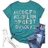 Teacher Shirt Women Alphabet Teaching Graphic Tee Tops Kindergarten Teachers Gift T-Shirts