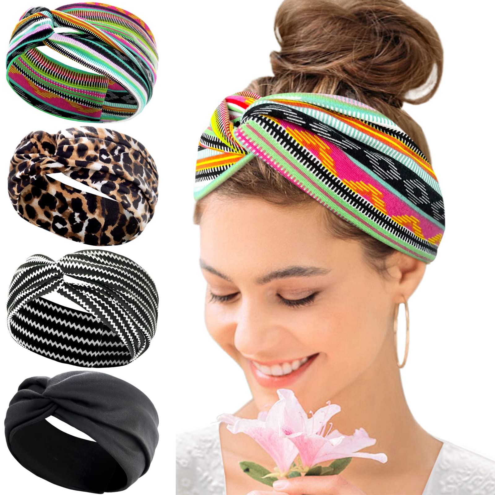 KAVYA Wide Headbands for Women's Hair Headband Soft Head Bands Adult Women Hairband Turban Flower Cotton Head band Everyday Yoga Sport Fitness — image 1
