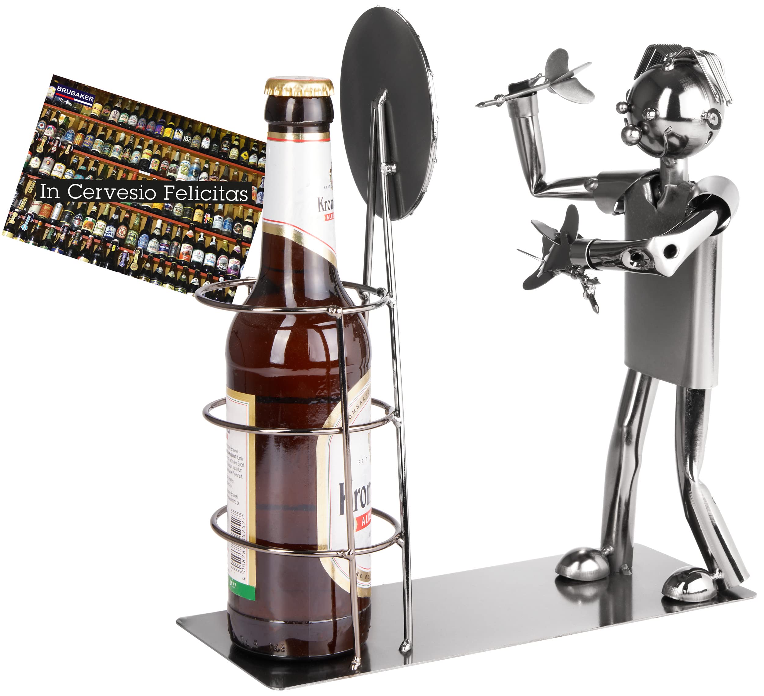BRUBAKER Beer Bottle Holder Darts Championship - Metal Sculpture Bottle Stand Dartboard - Metal Figure Beer Gift for Darts Players and Darts Fans - Includes Greeting Card