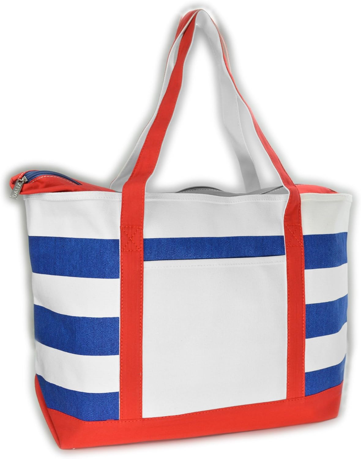 blue and white tote bag