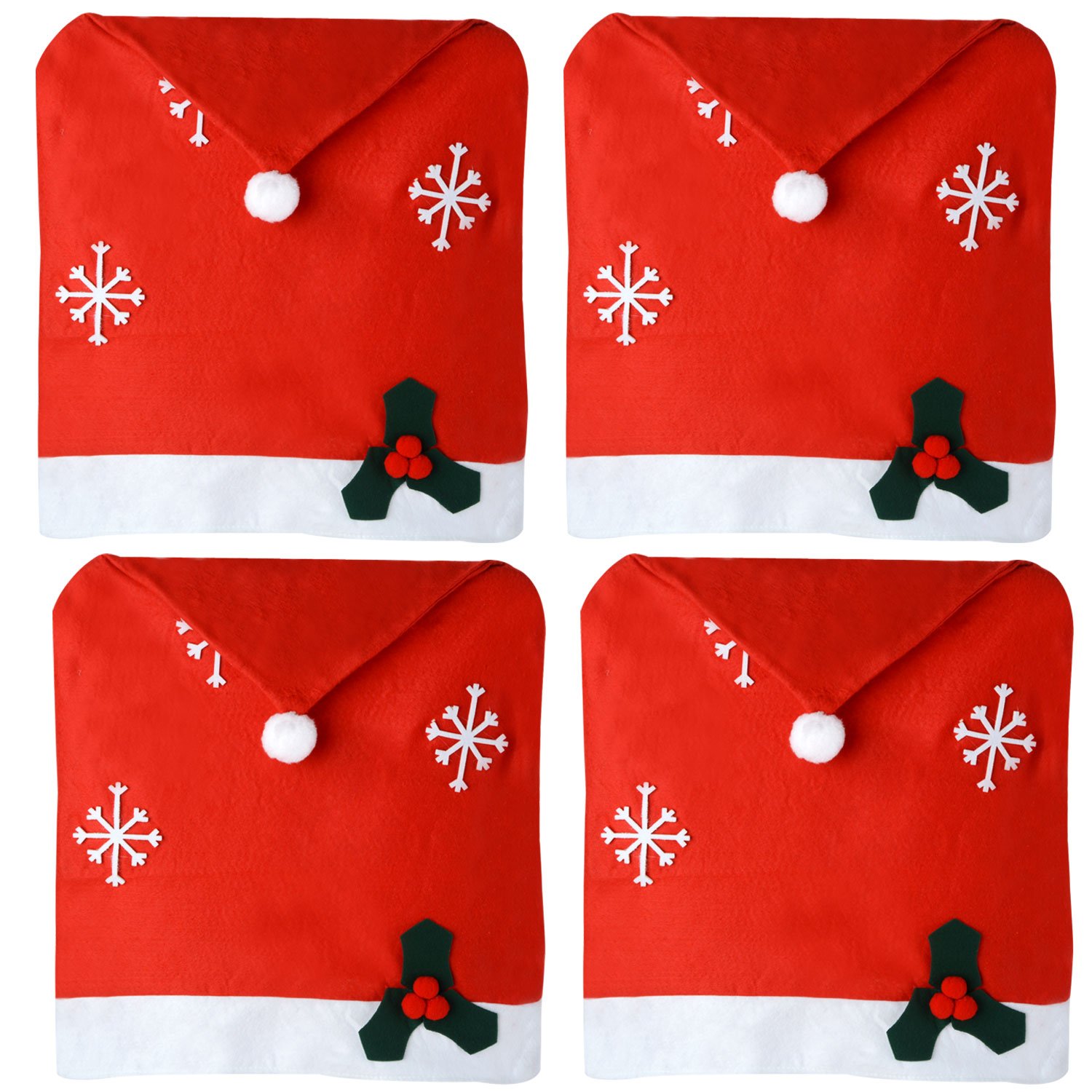 MUITIBOM 4 pcs Christmas Chair Back Red Christmas Dining Chair Back Cover Christmas Kitchen Chair Slip Covers Kitchen Dining Room Chairs Cover Santa Claus Hat Slipcovers Decoration