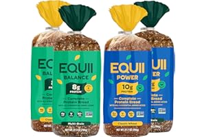 EQUII Power & Balance Protein Bread - Classic Wheat & Multi-Grain - Vegan Bread - High Protein -High Fiber - Low Sugar - Low Carbs - 9 Essential Amino Acids - Helps Build Muscle & Support Weight Management - 4 Loaves - 27.7oz (784g)
