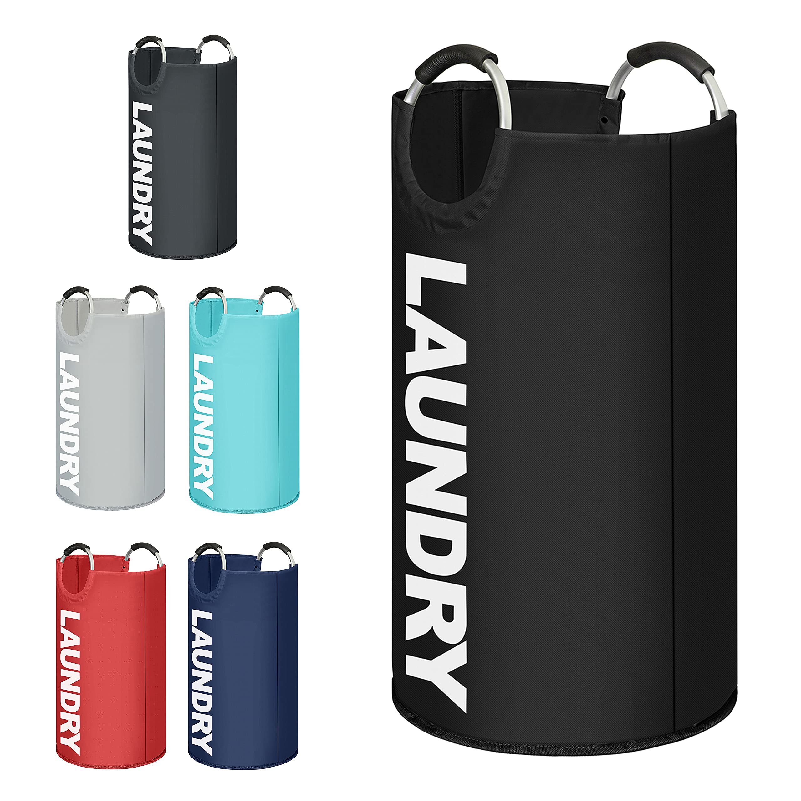 K-ONE Modern Style Collapsible Fabric Large Laundry Basket, Hamper, Foldable Clothes Bag, Folding Washing Bin 6 Colors available 82L (Black)