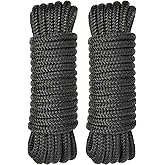 PACTHSD Boat Dock Lines 2 Pack 3/8" x 25' Double Braided Nylon Boat Ropes for Docking with 12" Loop, Marine Grade High Strength Boat Lines, Premium Marine Rope Mooring Lines, Easy Handling, Black
