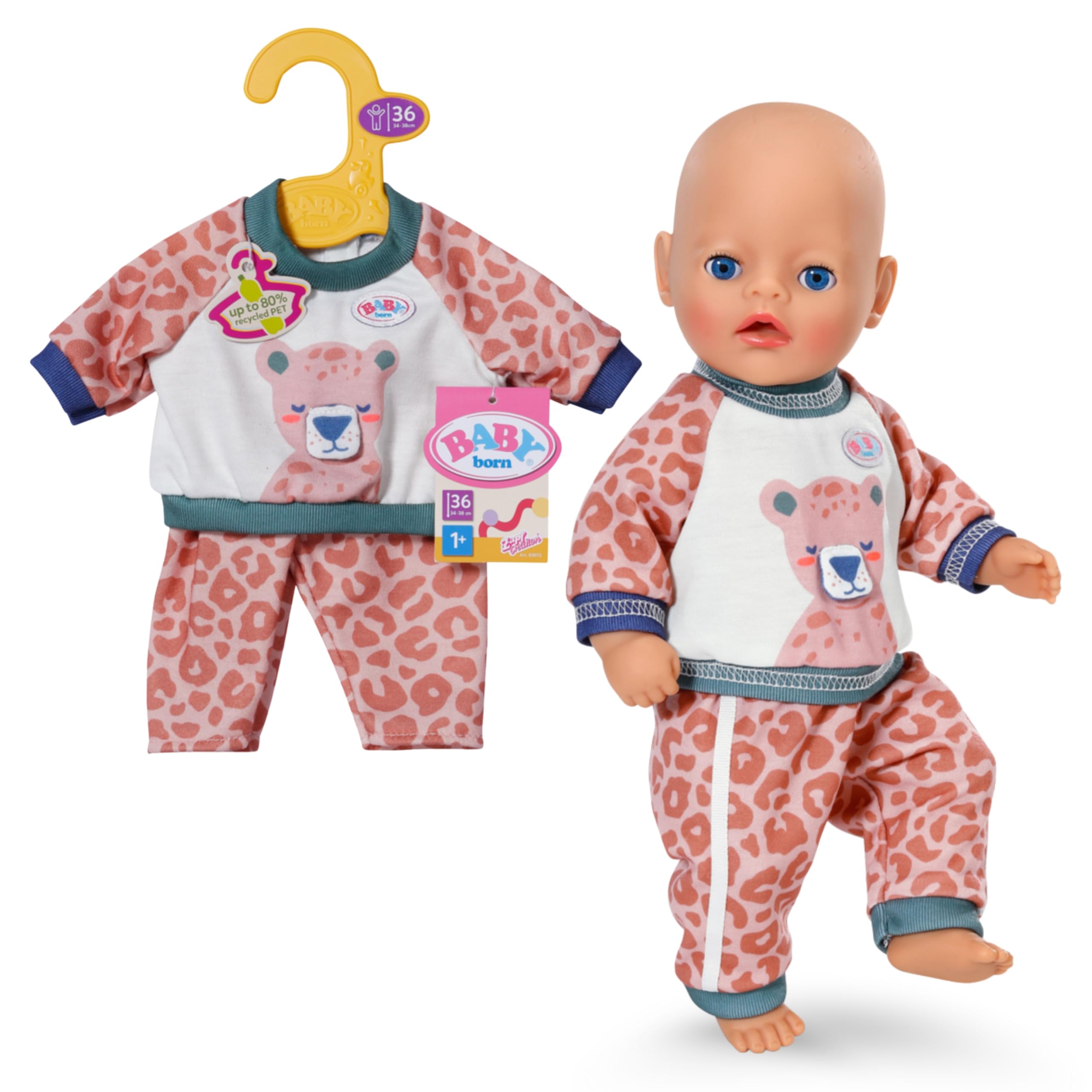 BABY born Jogging Suit with Jungle Motif to open up, Sweatshirt & Leo Trousers - Premium doll accessories - Clothing suitable for all dolls of size 36 cm