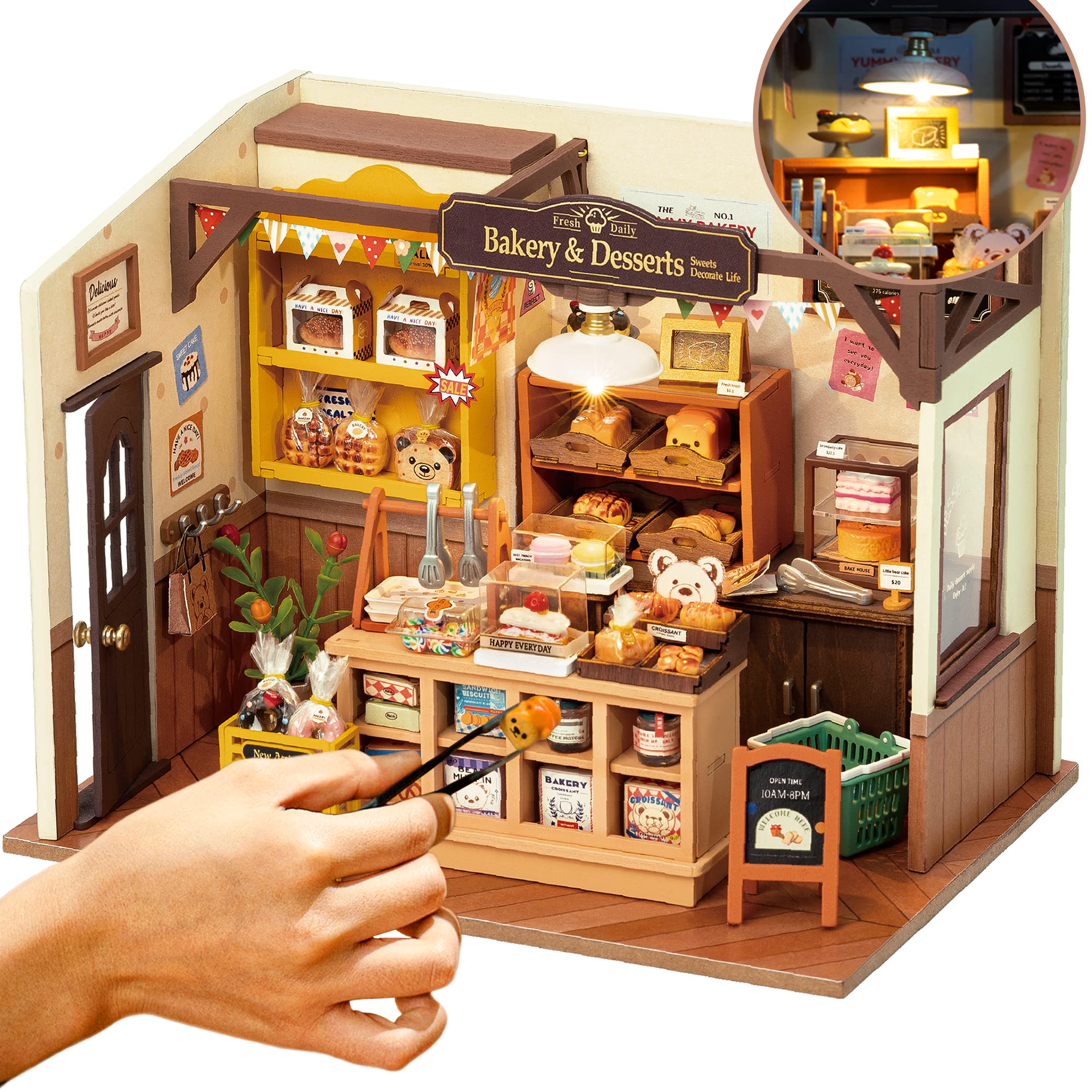 Photo 1 of ROBOTIME Miniature House Kit DIY Mini Dollhouse with Accessories Tiny Store Making Kit with LED Light Hobby Birthday Gifts for Kids & Adults