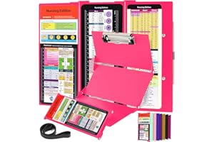 SC PRINTING WORLD Nursing Clipboard with Nursing and Medical Edition Cheat Sheets 3 Layers Aluminum Foldable Nurse Clip Board Nursing Student Essentials - Foldable Clipboard Nursing Nursing School Essentials (Pink)