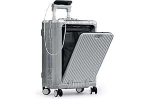Nobl Travel Carry On Luggage, Noble Zipperless Aluminum Frame PC Hard Shell Suitcase, 22.5x15x9.5 Airline Approved, 360° Spinner Wheels, TSA Locks, USB Charging Port, Cup & Phone Holder - Silver