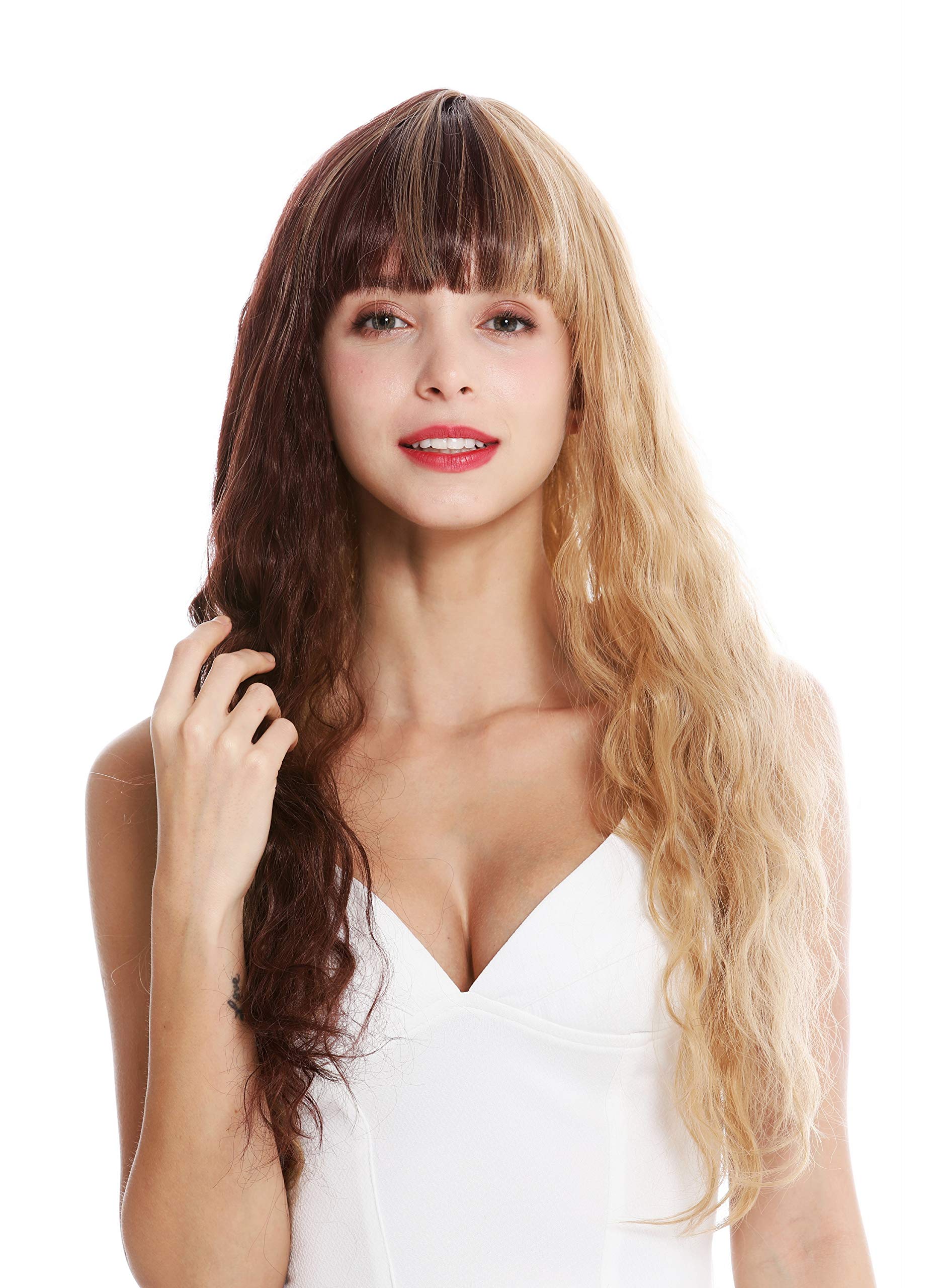 WIG ME UP - GFW2644 women's quality wig long fringe wavy blonde brown half half highlights emo goth