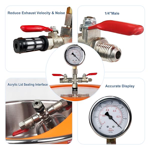 BACOENG 1 GALLON FLAT VACUUM CHAMBER KIT, STAINLESS STEEL VACUUM DEGASSING CHAMBER FOR RESIN, SILICONE AND EPOXIES