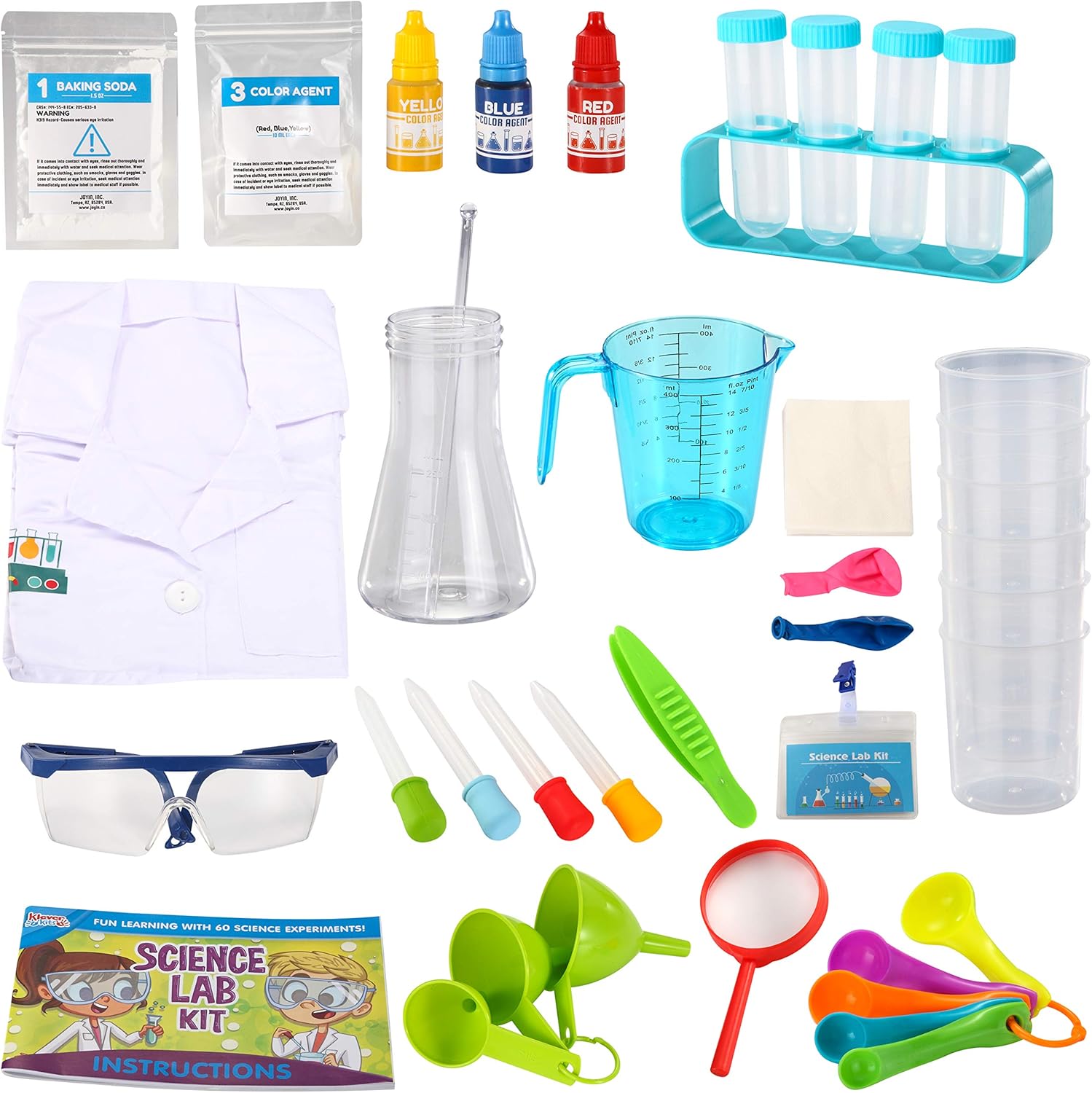 Klever Kits Science Lab Kit for Kids 60 Science Experiment Kit with Lab Coat Scientist Costume Dress Up and Role Play Toys Gift for Kids Christmas Birthday Party: Clothing
