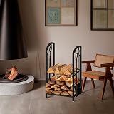 AMOS Firewood Log Rack Holder with 4 Piece Fireplace Tools Set Black Indoor view 8
