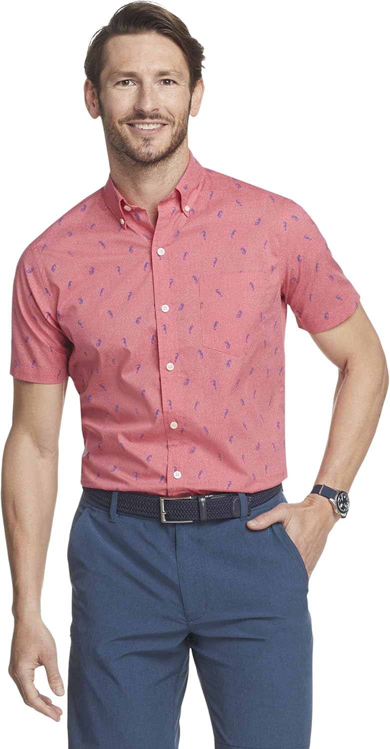 IZOD Men's Breeze Short Sleeve Button Down Patterned Shirt at  Men’s Clothing store