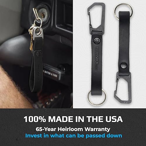 Trayvax Link Lanyard Leather Keychain - Quick Release Carabiner Clip For Keys, Stainless Steel Key Holder For Men & Women