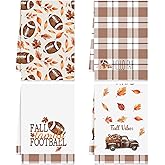 XEQWZVFR 4 Pcs Maple Leaf Football Plaid Kitchen Towel-15.7'' x 23.6'' Fall Kitchen Towels Dish Towel Autumn Maple Leaf Decorative Absorbent Hand Towels for Thanksgiving Harvest Family Pack