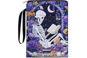VeloKomo Gothic Skeleton Book Sleeve - Floral Books Covers Protector with Zipper and Pocket for Paperbacks Reading Lover Accessories Birthday Halloween Christmas Gift for Women Teacher Student