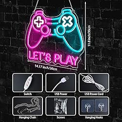 Gaming Neon Sign, Lets Play Game Led Neon Sign for