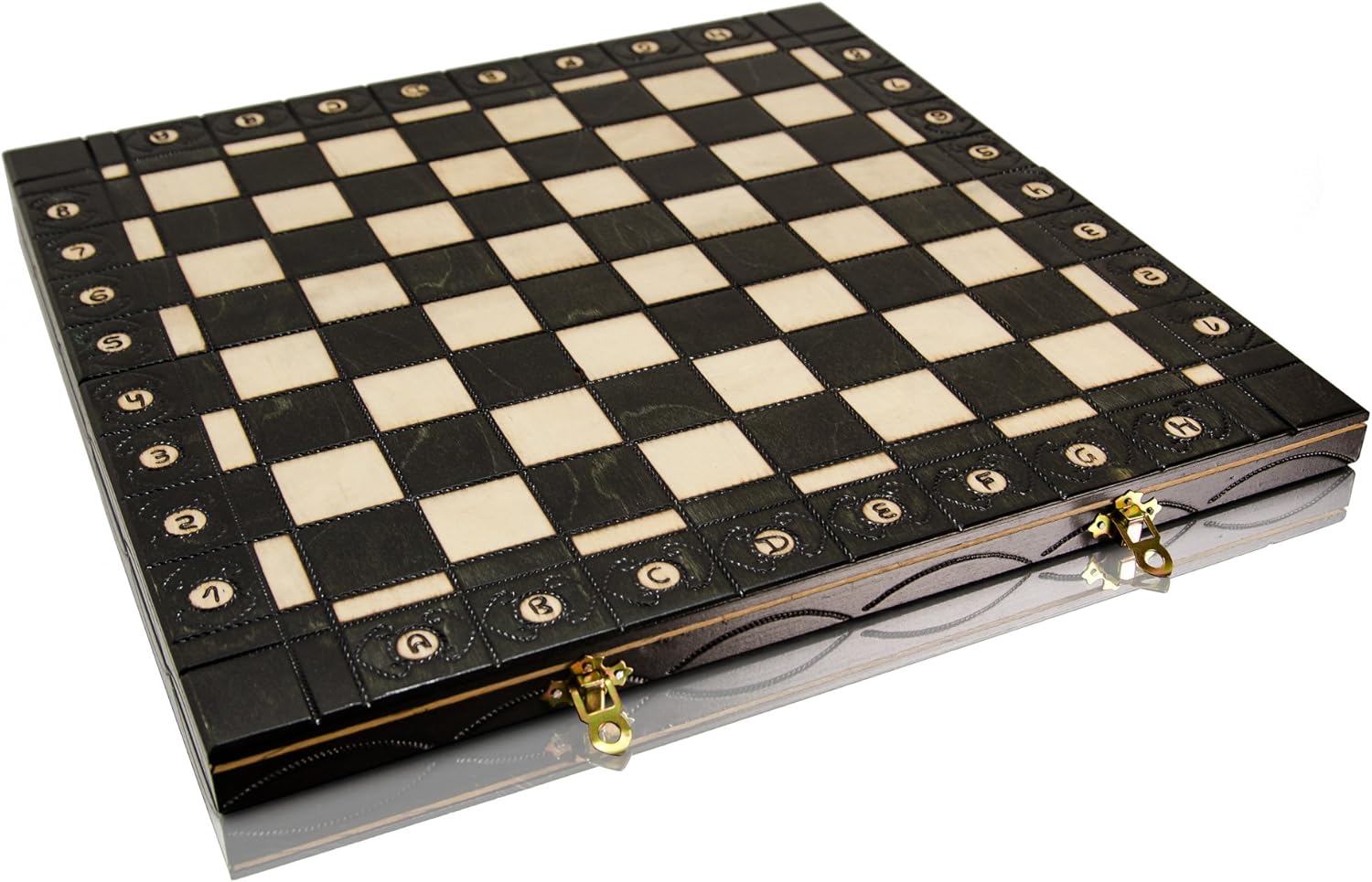 Folding Black CHESSBOARD 41cm / 16in Wooden Decorated Chess board with
