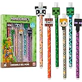 Minecraft Erasable Gel Pens Set, Colored Pens with Erasers Pack of 6, School Supplies - Gifts for Boys