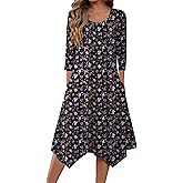 Zeagoo Midi Dresses Women 2026 Spring Dress 3/4 Sleeve Casual Dresses with Pockets A Line Summer Beach Sundress