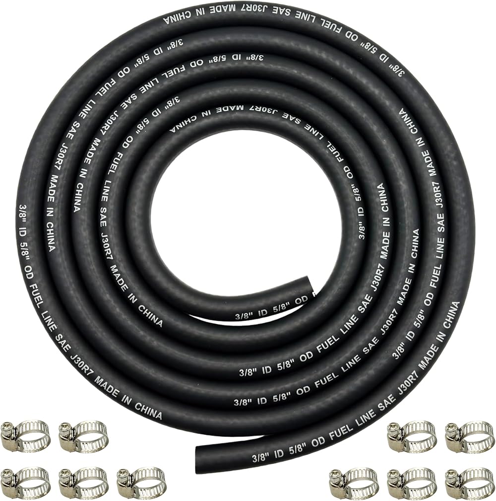 YGQ 10mm Fuel Line Hose 9mm ID Braided NBR SAE 30R7 2.4M 8Ft with Clamps