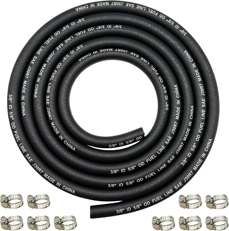 YGQ 10mm Fuel Line Hose 9mm ID Braided NBR SAE 30R7 2.4M 8Ft with Clamps