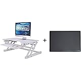 Rocelco 32" Height Adjustable Standing Desk Converter with Anti Fatigue Mat BUNDLE | Sit Stand Up Dual Monitor Riser | Computer Workstation | Large Retractable Keyboard Tray | White (R ADRW-MAFM)