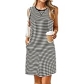 Glamaker Womens Summer Tshirt Dresses Casual Sleeveless Striped Shift Tank Short Sundress Boho Beach Vacation Outfits 2026