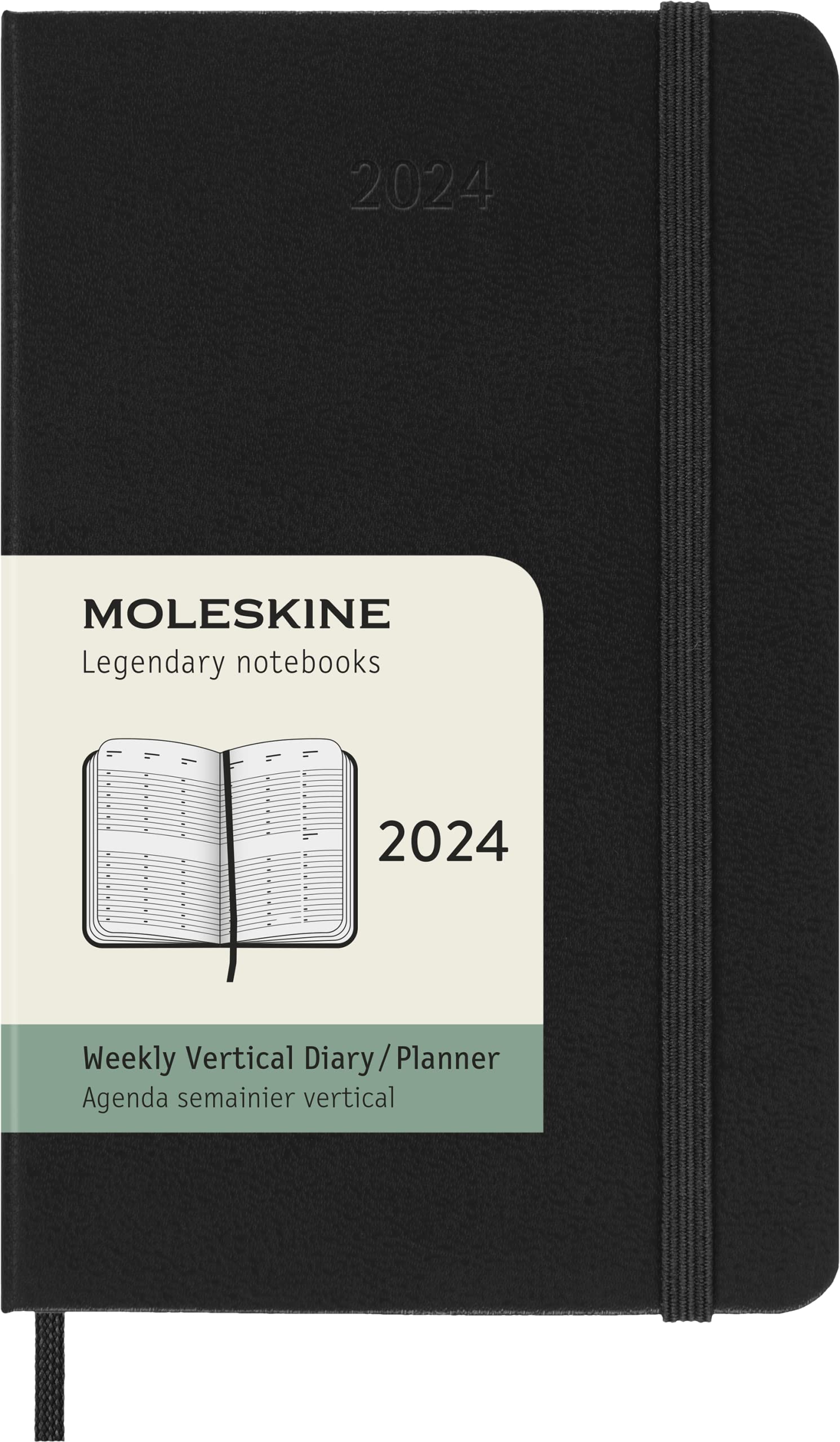 Moleskine Vertical Weekly Agenda 12 Months 2024, Agenda 2024, Size Pocket 9x14, Hard Cover and Elastic Closure, Colour Black — image 1