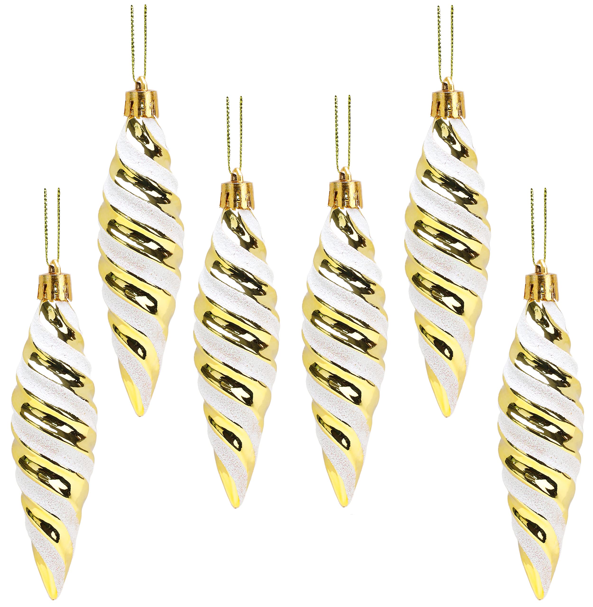 Christmas Concepts® Pack of 6-110mm Large Spiral Shaped Baubles - Shiny & Glitter Decorated - Christmas Tree Decorations (Gold) — image 1