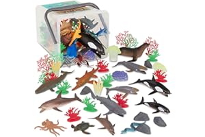 Terra by Battat – 60 Pcs Marine World – Realistic Ocean Animals Toys – Plastic Sea Animal Figurines & Accessories – Shark, Whale, Dolphin & More for Kids and Toddlers 3+