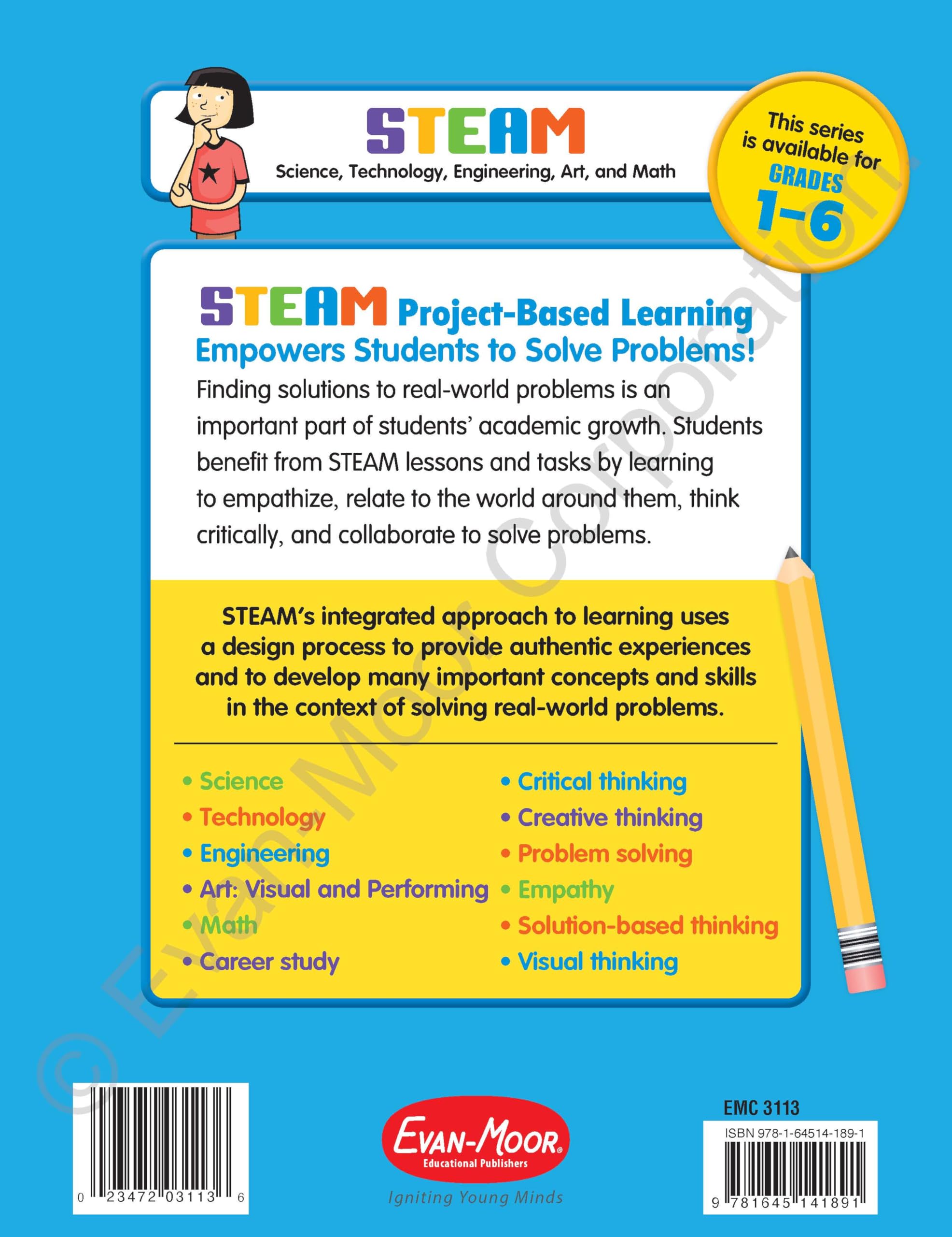 Evan-Moor STEAM Project-Based Learning, Grade 3 Activities Homeschooling and Classroom Resource Workbook, Reproducible Worksheets, Hands-On Projects, Problem Solving, Art, Puzzle, Real-World Topics