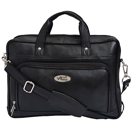 Vilasa Mens Genuine Leather Laptop Bag - Black Colour